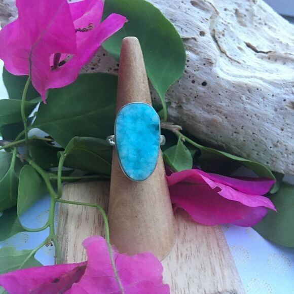 Hemimorohite blue druzy sterling silver ring - Picture 1 of 5